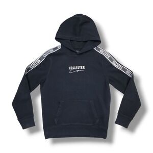 Hollister Embroidered Front and Sleeve Logo Black Hoodie Men's Small